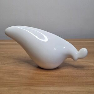 Mid Century Modern Ceramic Chicken Figurine White Sleek Abstract Sculpture Decor